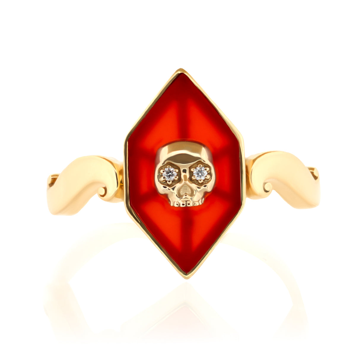 Inlay Skull Scroll Ring - Carnelian