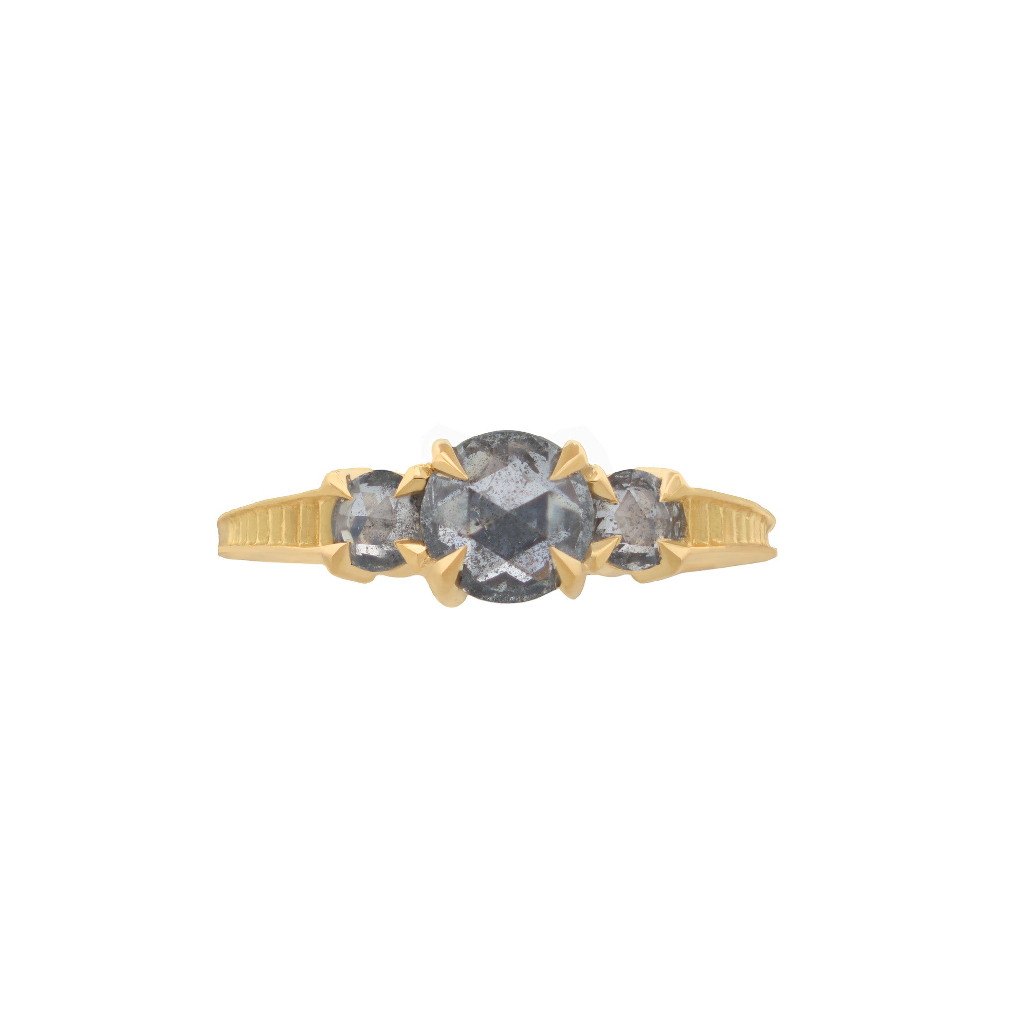 Classic 3 Stone Temple Ring - Salt & Pepper Diamond (0.86ct)