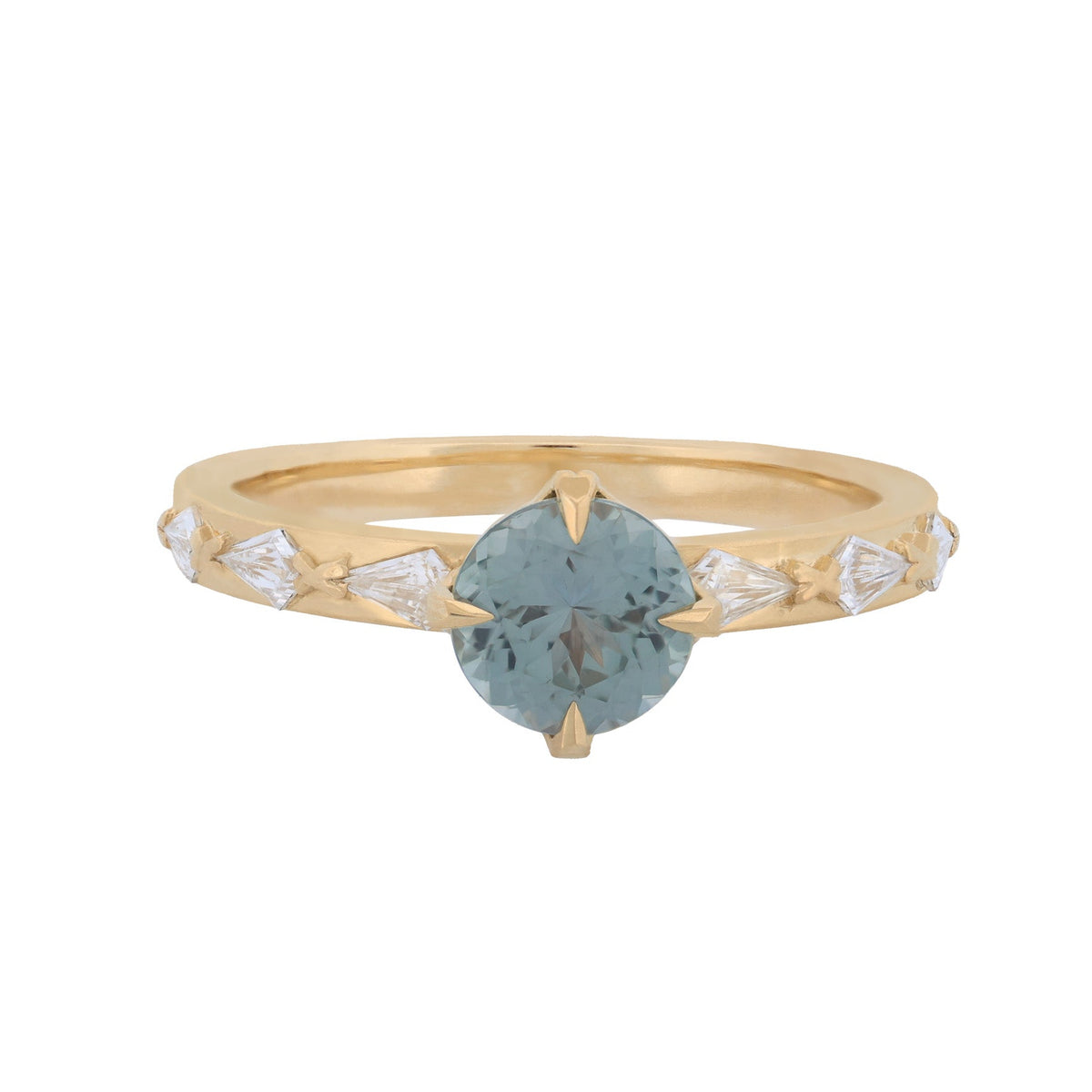 Fiat Lux Classic Theia Ring with 1.10ct Pink Dusk sapphire and white diamonds on a 14K gold band.