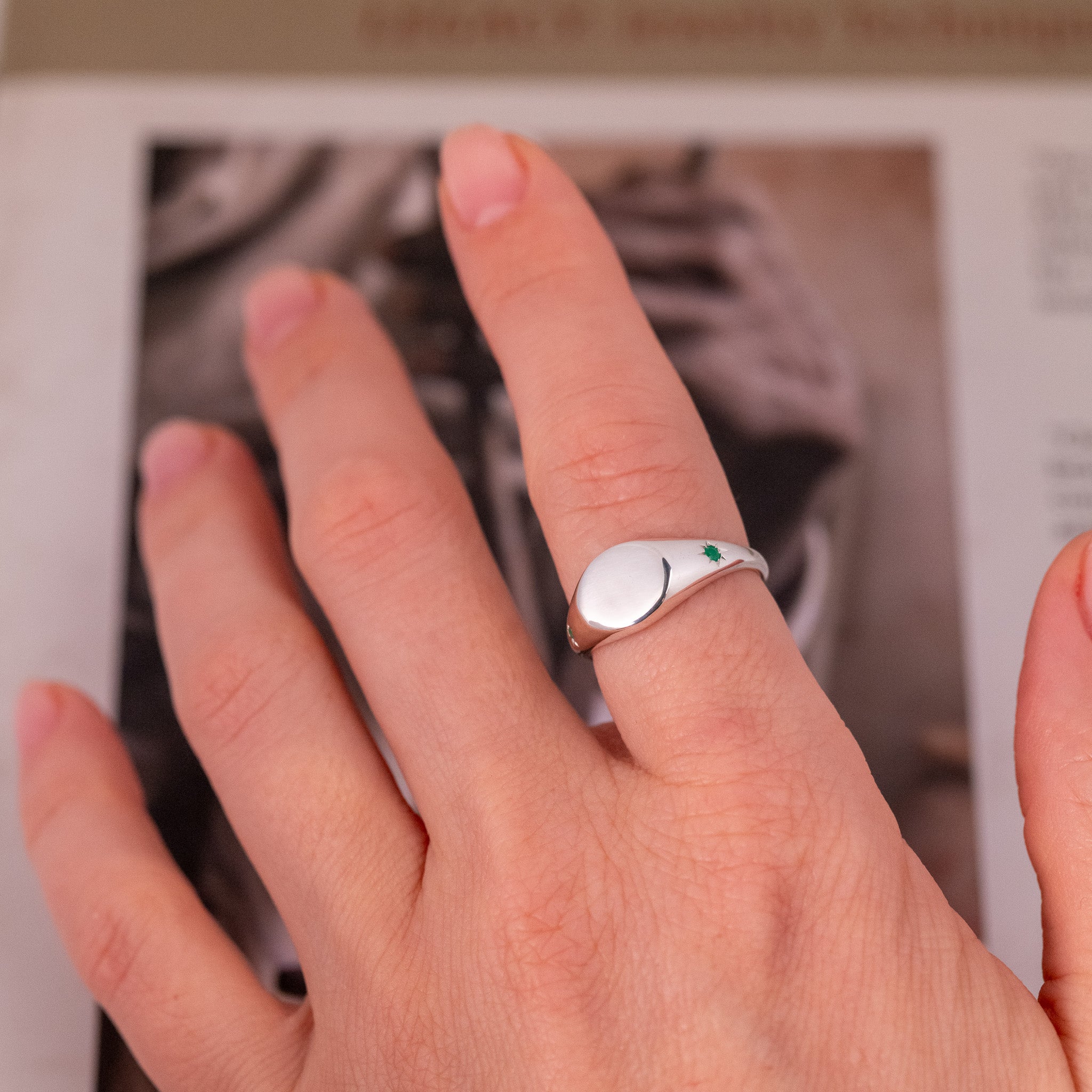 OVY Silver Signet Ring 17号※サイズ直し品 Classic Horizontal Oval Signet Ring - Star Set (S)