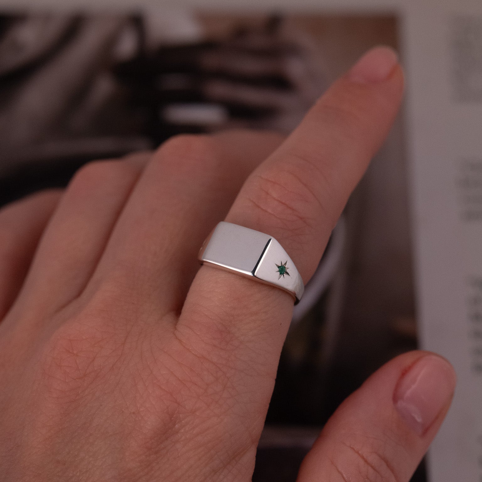 Classic Rectangle Signet Ring - Star Set (S)