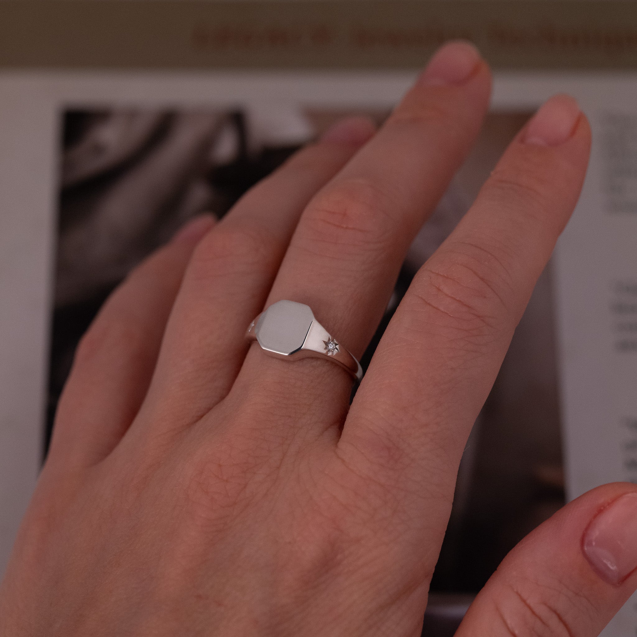 Classic Emerald Signet Ring - Star Set (S)