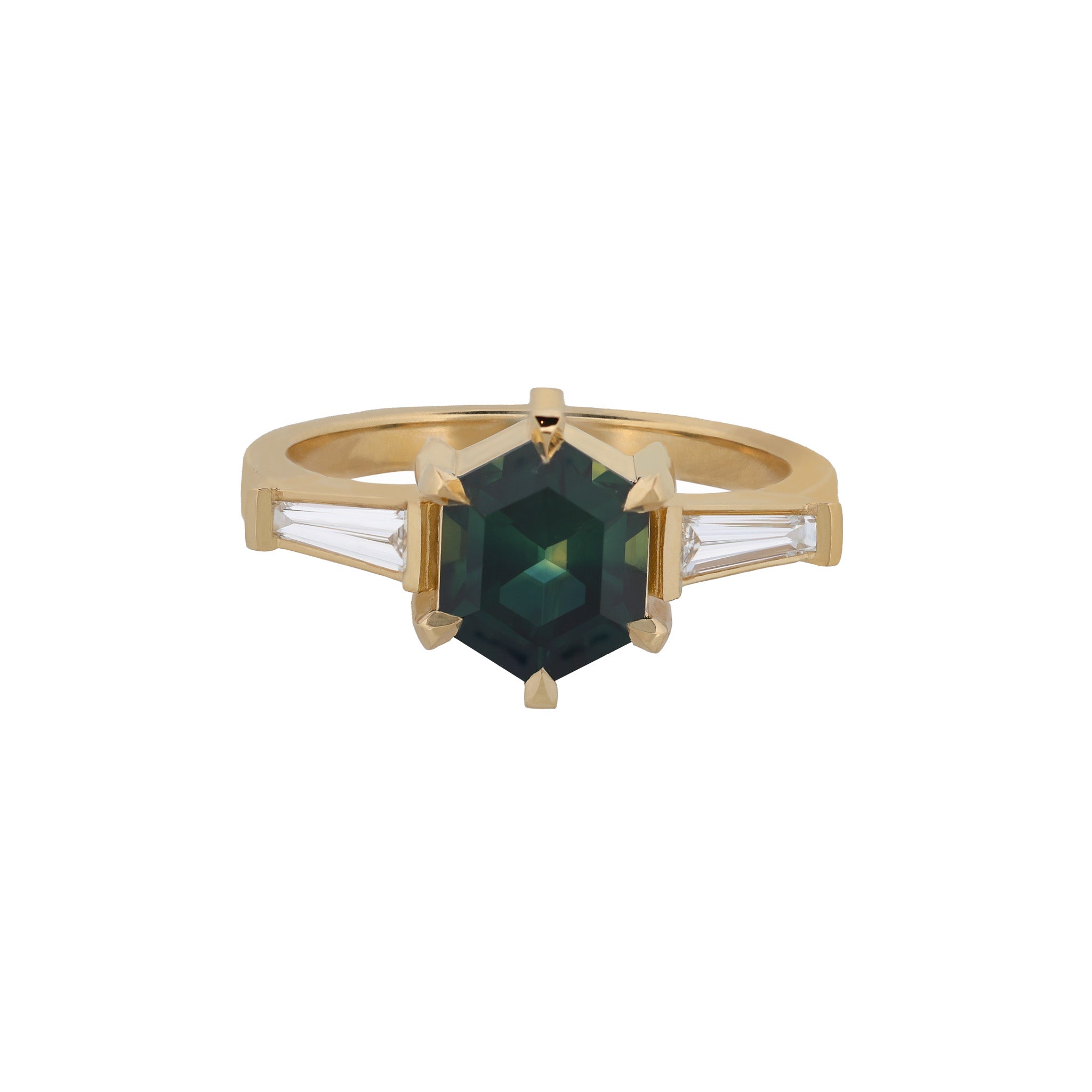 Grande Calliope Ring - Teal Hexagon Australian Sapphire (1.84ct)