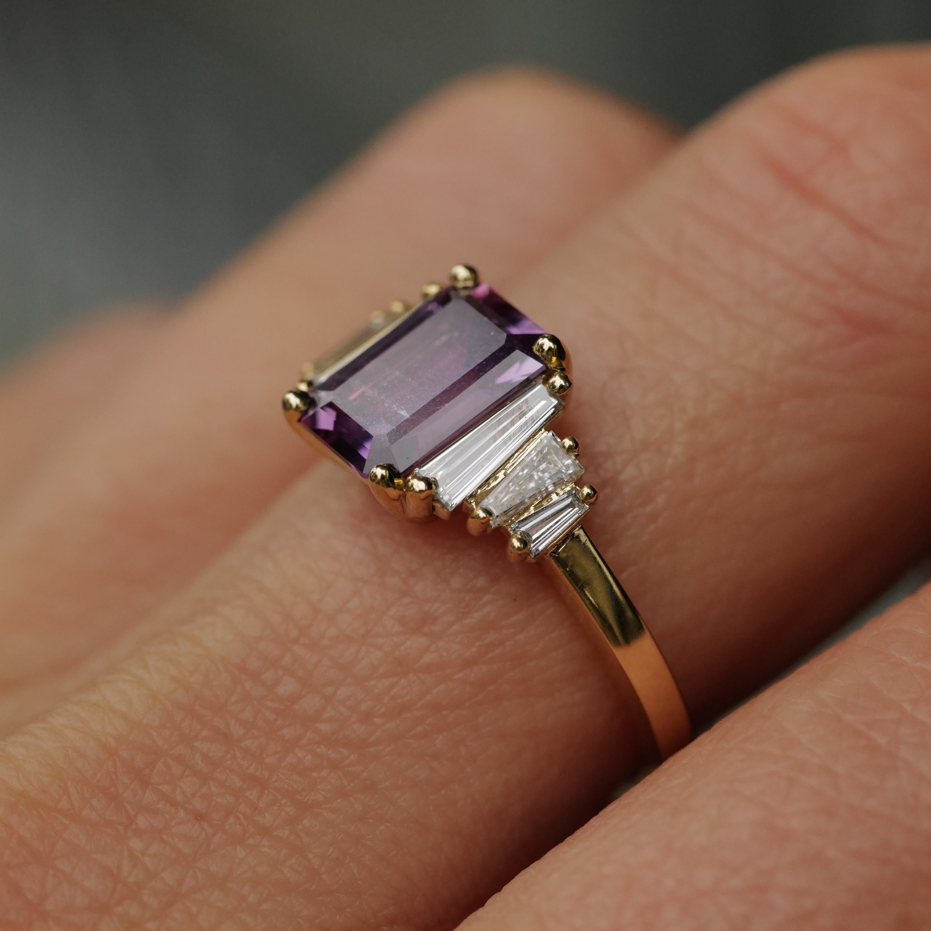 The Fiat Lux Grande Calypso features a 1.94ct mulberry pink sapphire and diamond baguettes set in gold.