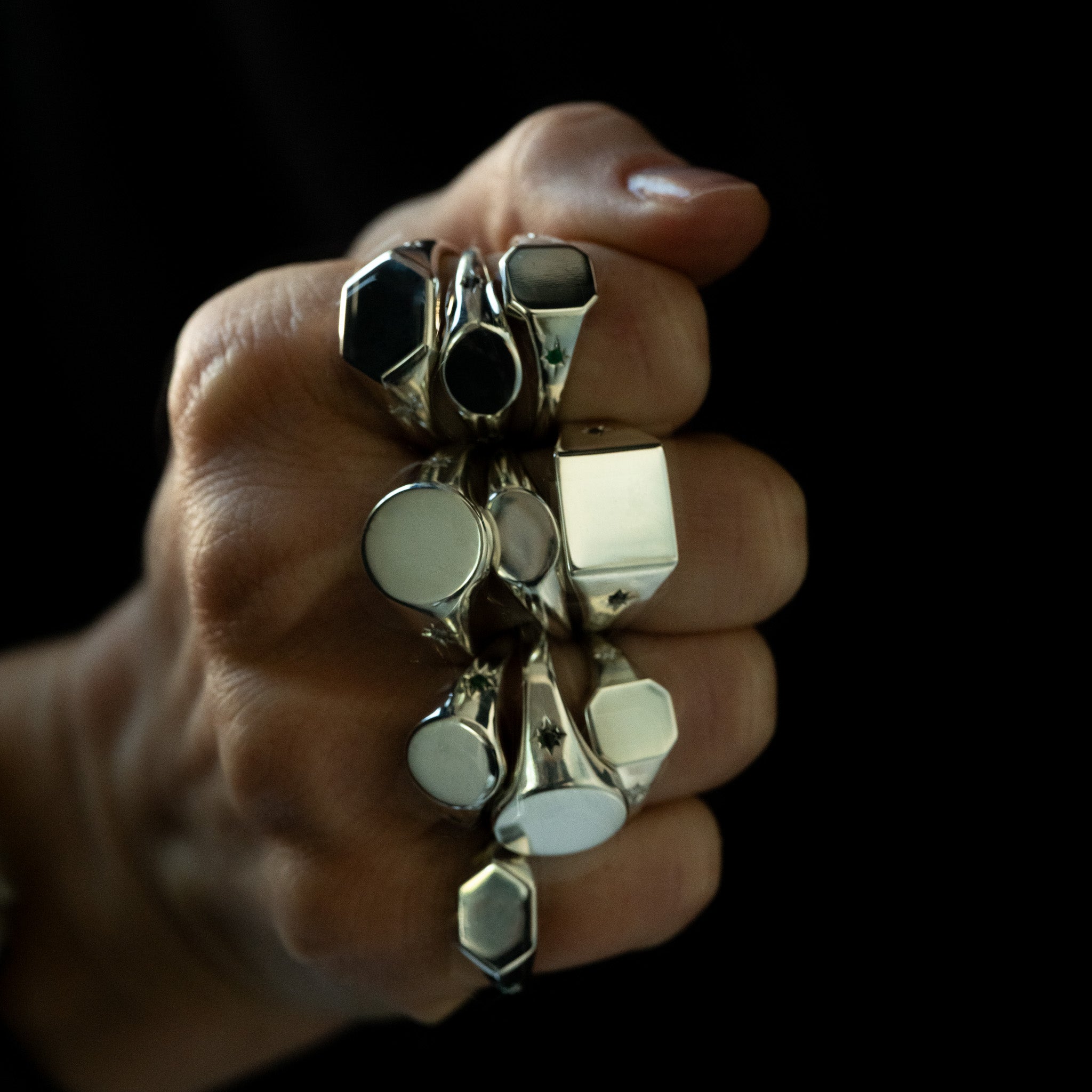 Classic Hexagon Signet Ring - Star Set (S)
