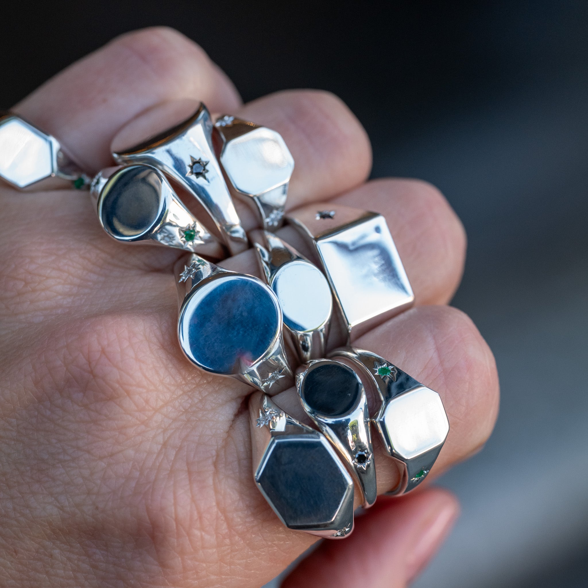 Classic Hexagon Signet Ring - Star Set (S)