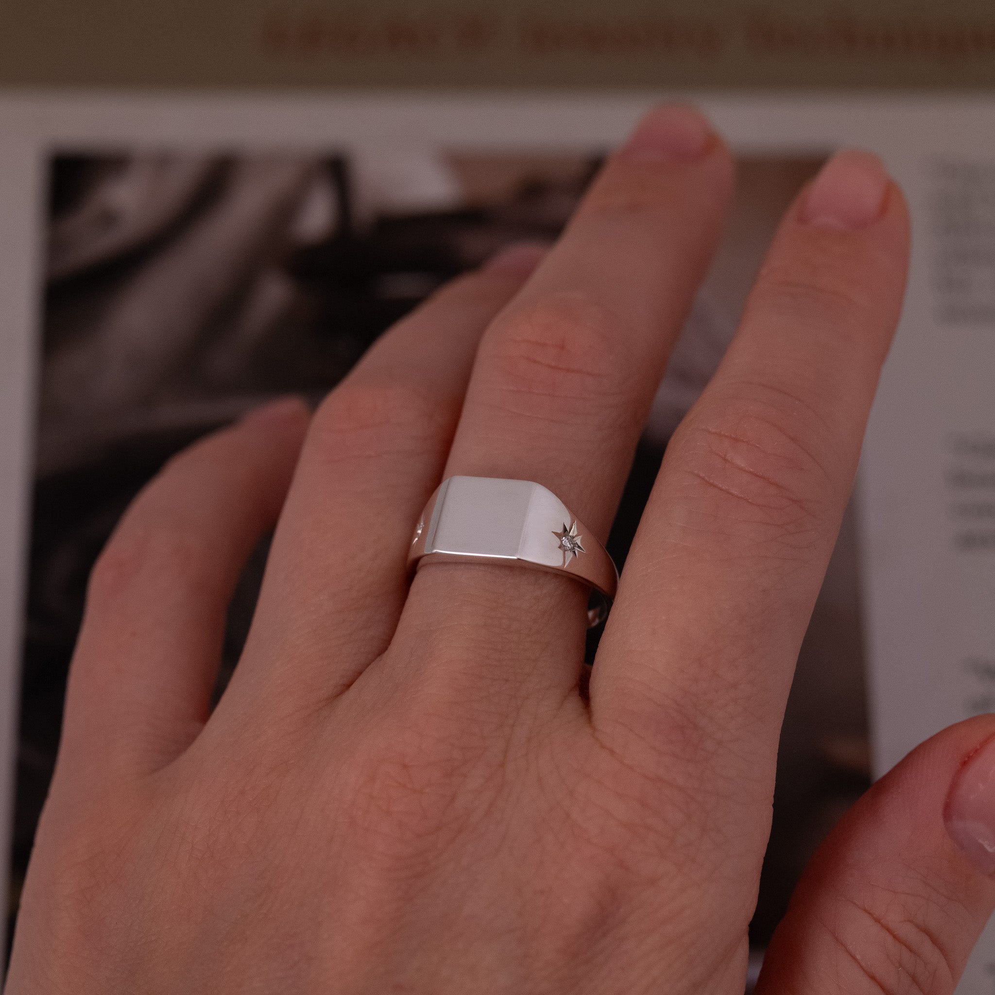 Classic Square Signet Ring - Star Set (S)