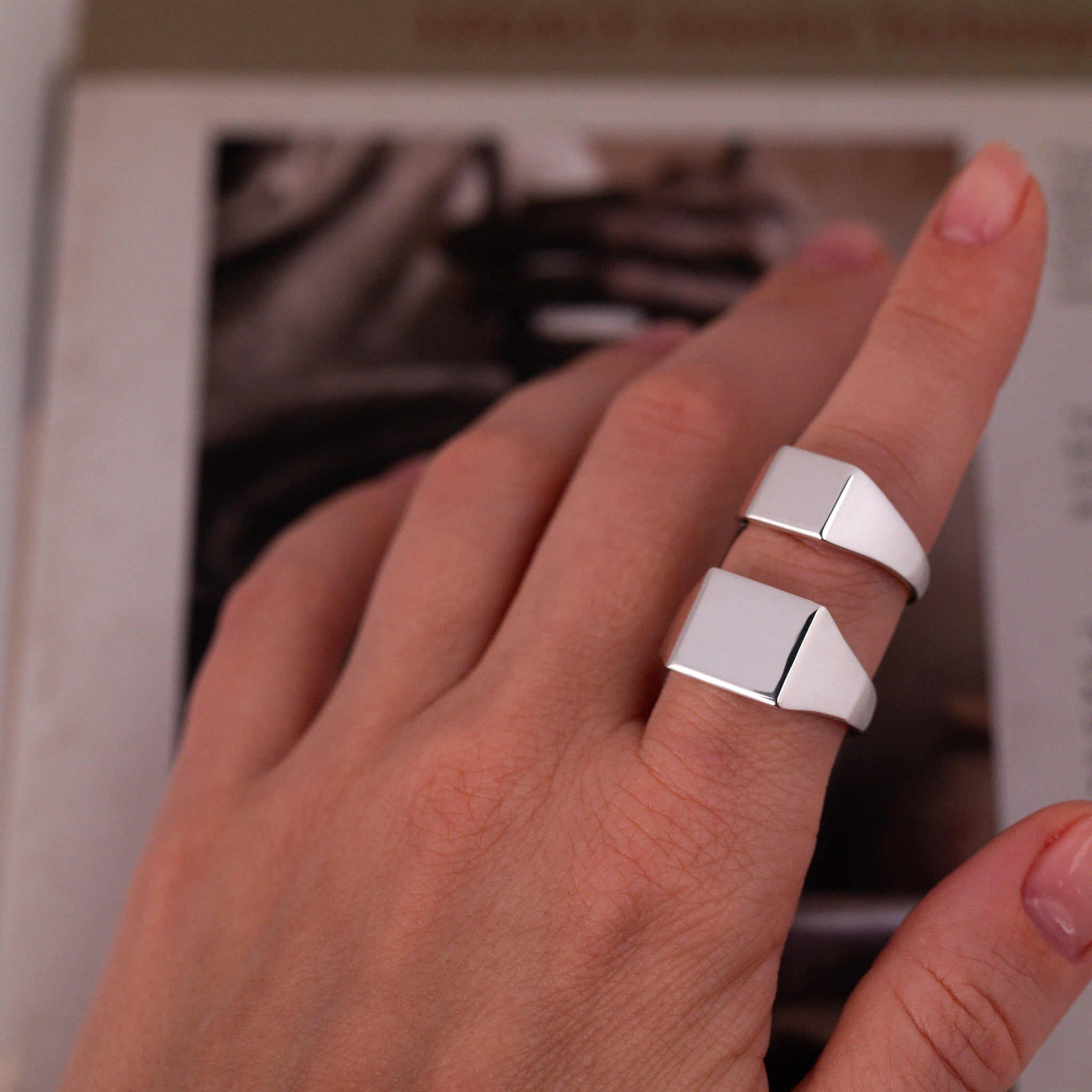 Classic Square Signet Ring - Star Set (S)