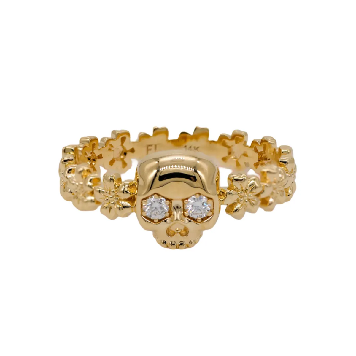Forget Me Not Skull Ring, gold and diamond