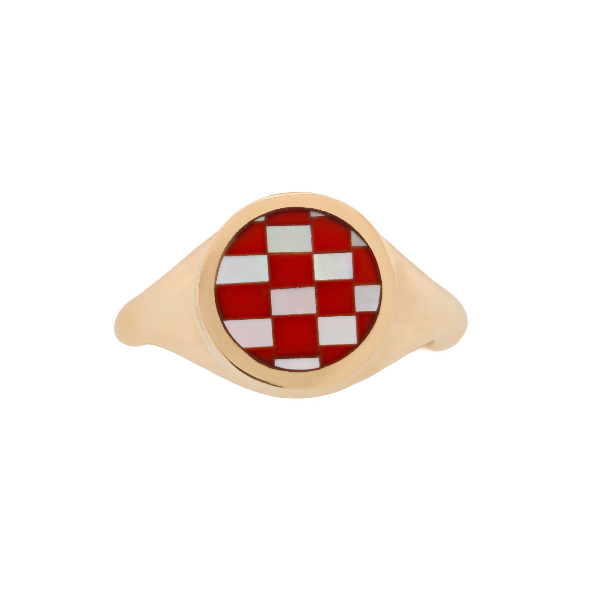 Orb Checkerboard Signet Ring - Coral