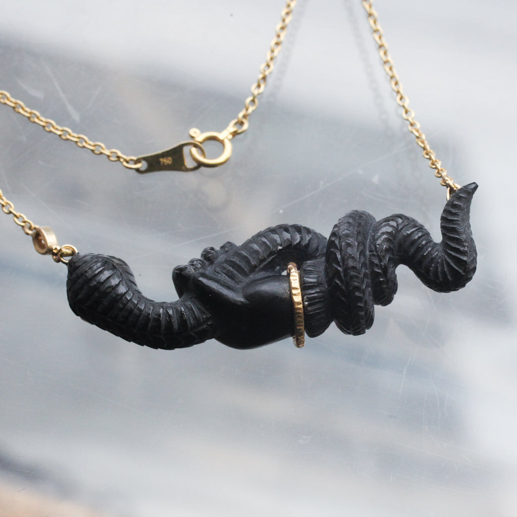Onyx & Diamond Snake in Hand Necklace