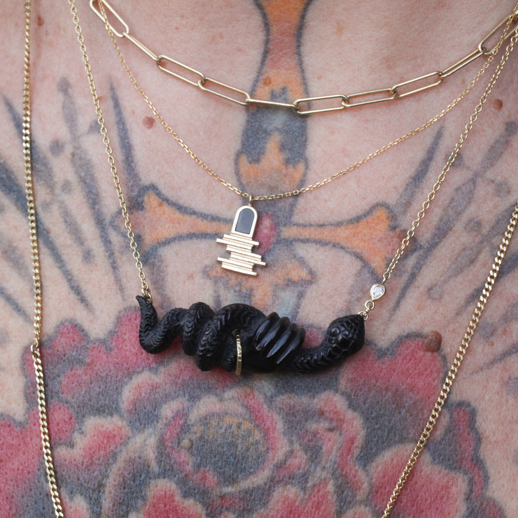 Onyx & Diamond Snake in Hand Necklace