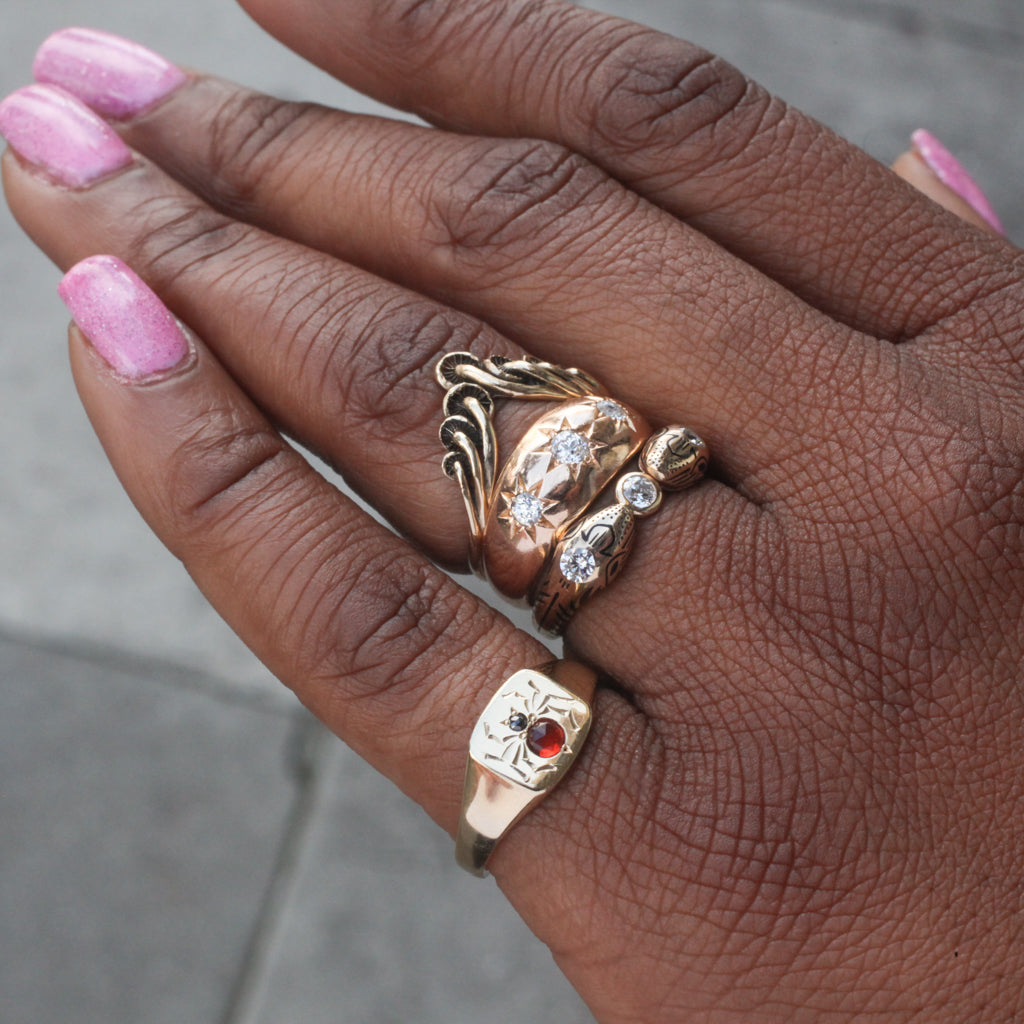 Antique Star Set Diamond Bombe Ring