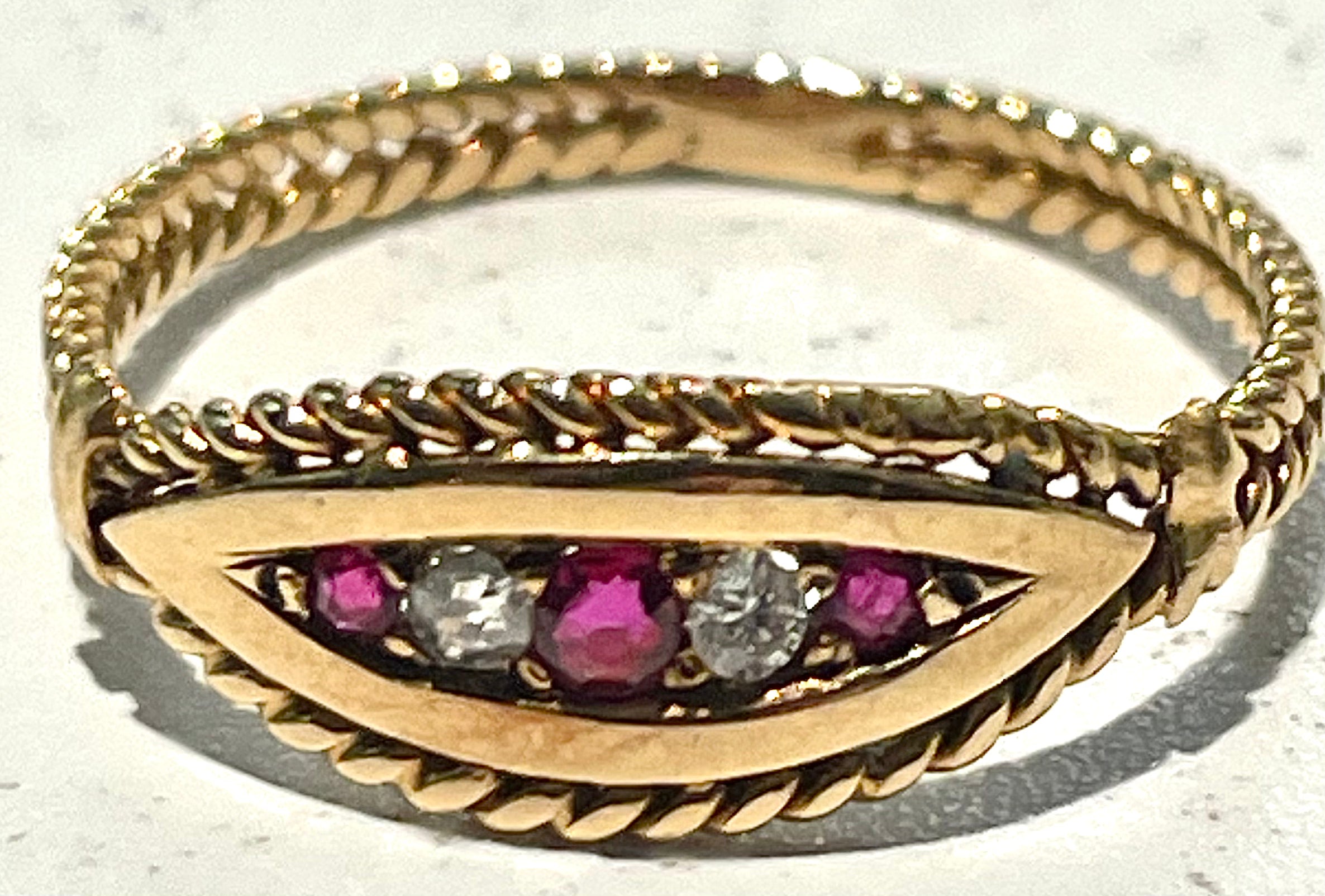 Twisted Border Ring - Ruby and Diamond (Vintage)