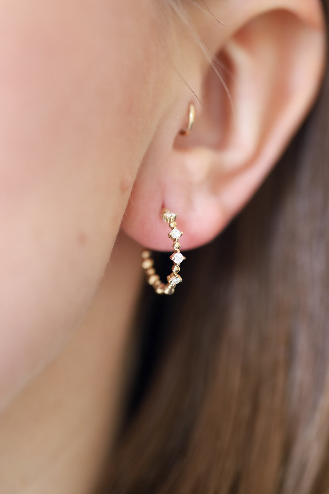 Diamond & Beaded Hoop Earring