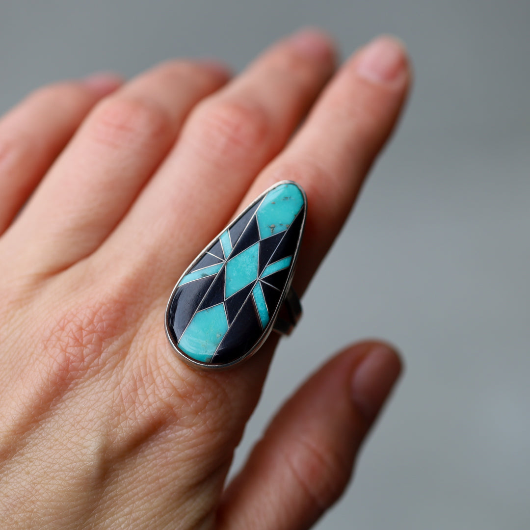 Patterned Pear Inlay Ring