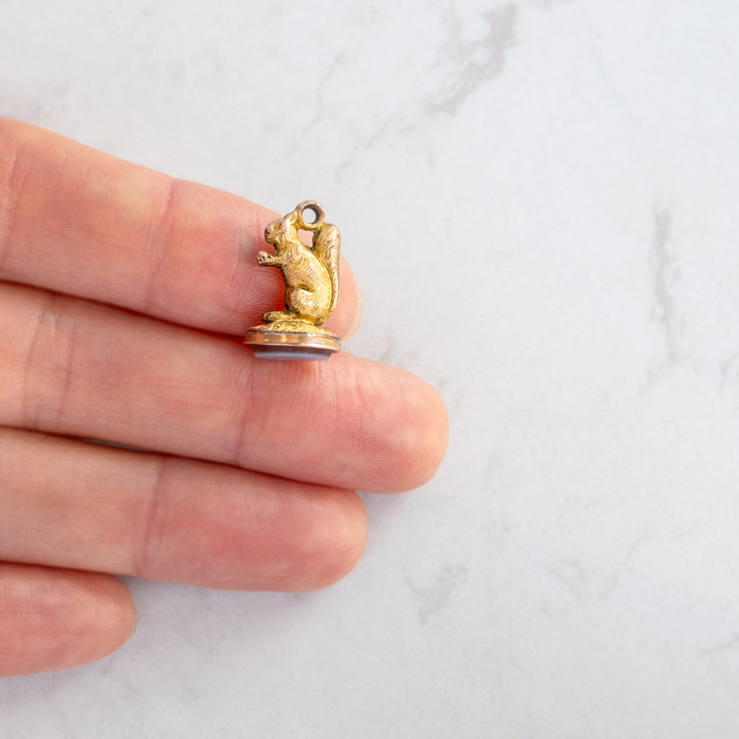 Antique Victorian Squirrel Agate Fob