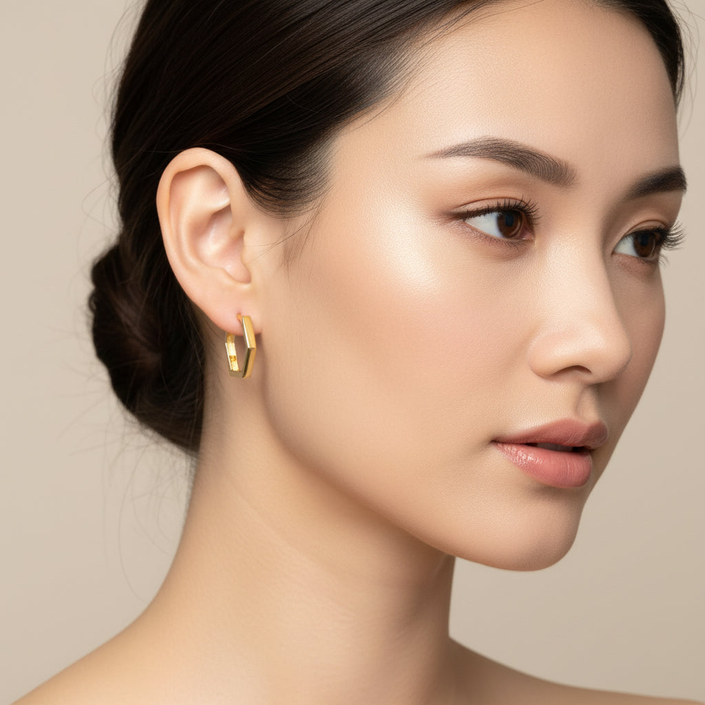 Classic Hexagon Huggie Hoop