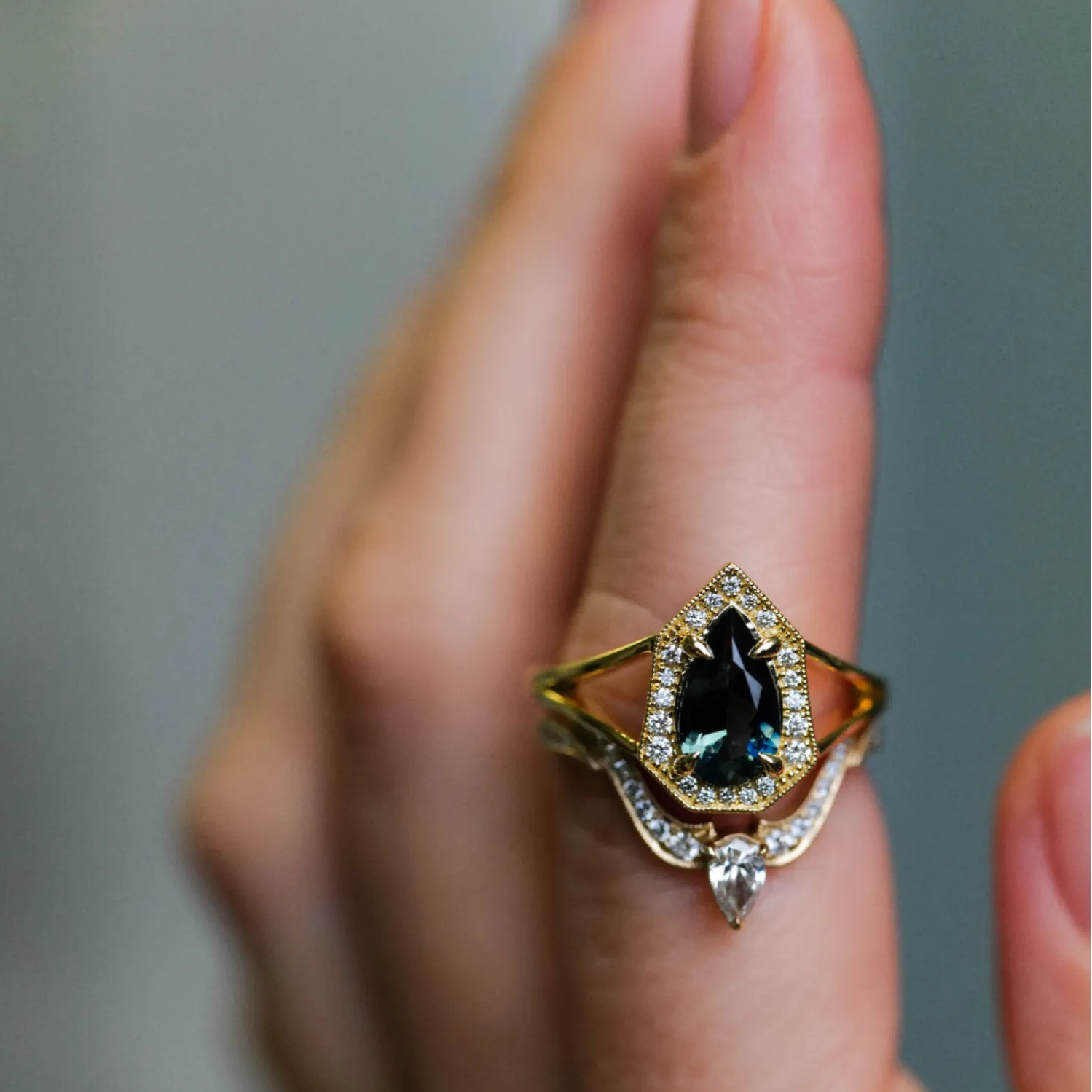 Classic Phoebe Ring - Ink Drop Teal Sapphire (1.287ct)