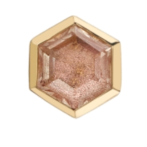 BVLA Hexagon bezel (5mm) 14K gold stud earring with a faceted pink gemstone on a white background.