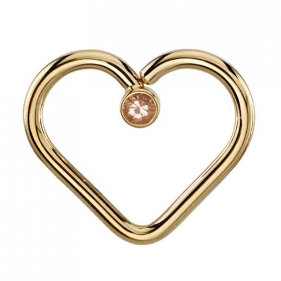 The BVLA Heartbreaker is a gold heart-shaped pendant with Oregon Sunstone, perfect for piercing jewelry.
