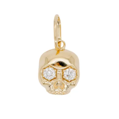 The Skull Charm - Classic by Fiat Lux: gold pendant with diamond eyes and a loop for necklace or bracelet attachment.