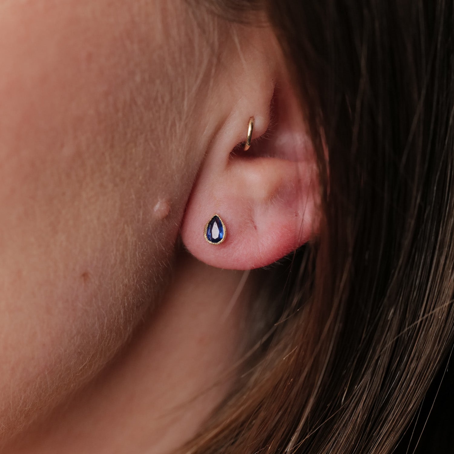 Vintage Sapphire Bezel Single Earring
