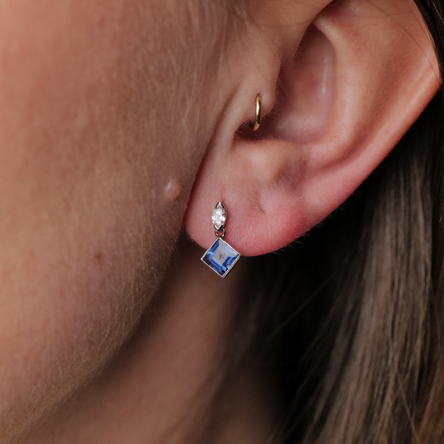 Vintage Carré Sapphire Drop Earrings