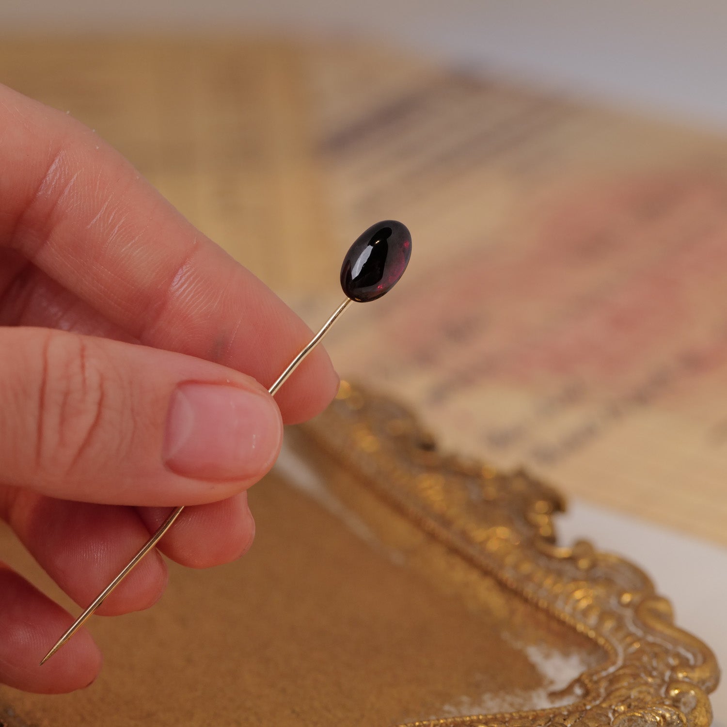 Garnet Cabochon Stick Pin