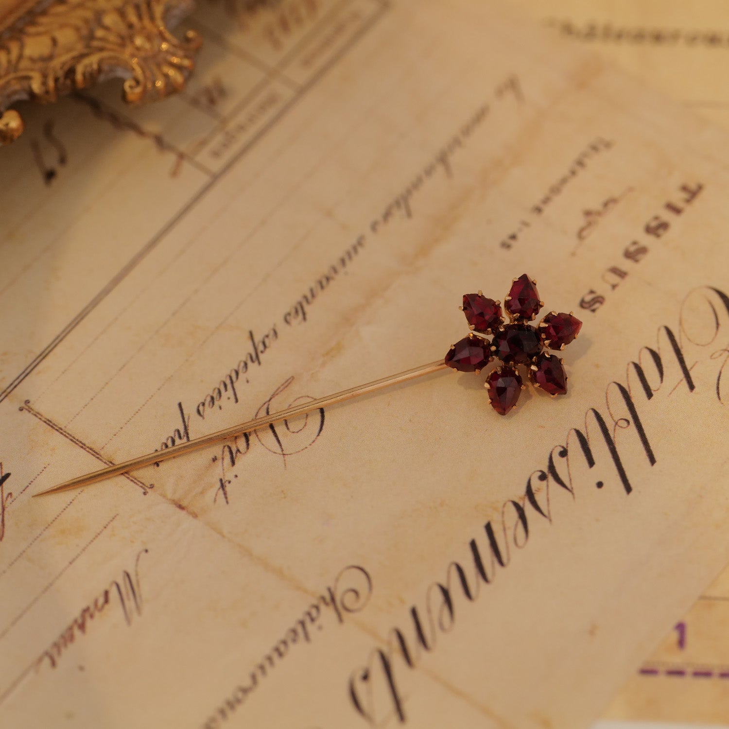 Bohemian Garnet Flower Stick Pin