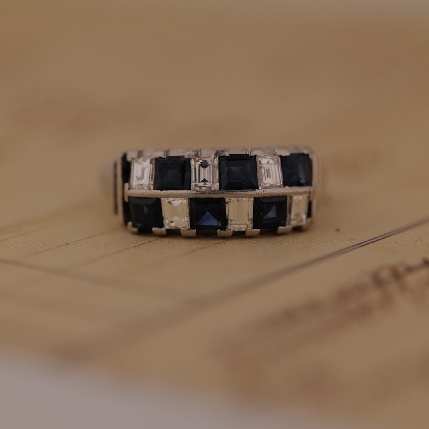 Antique Checkerboard Diamond & Sapphire Ring