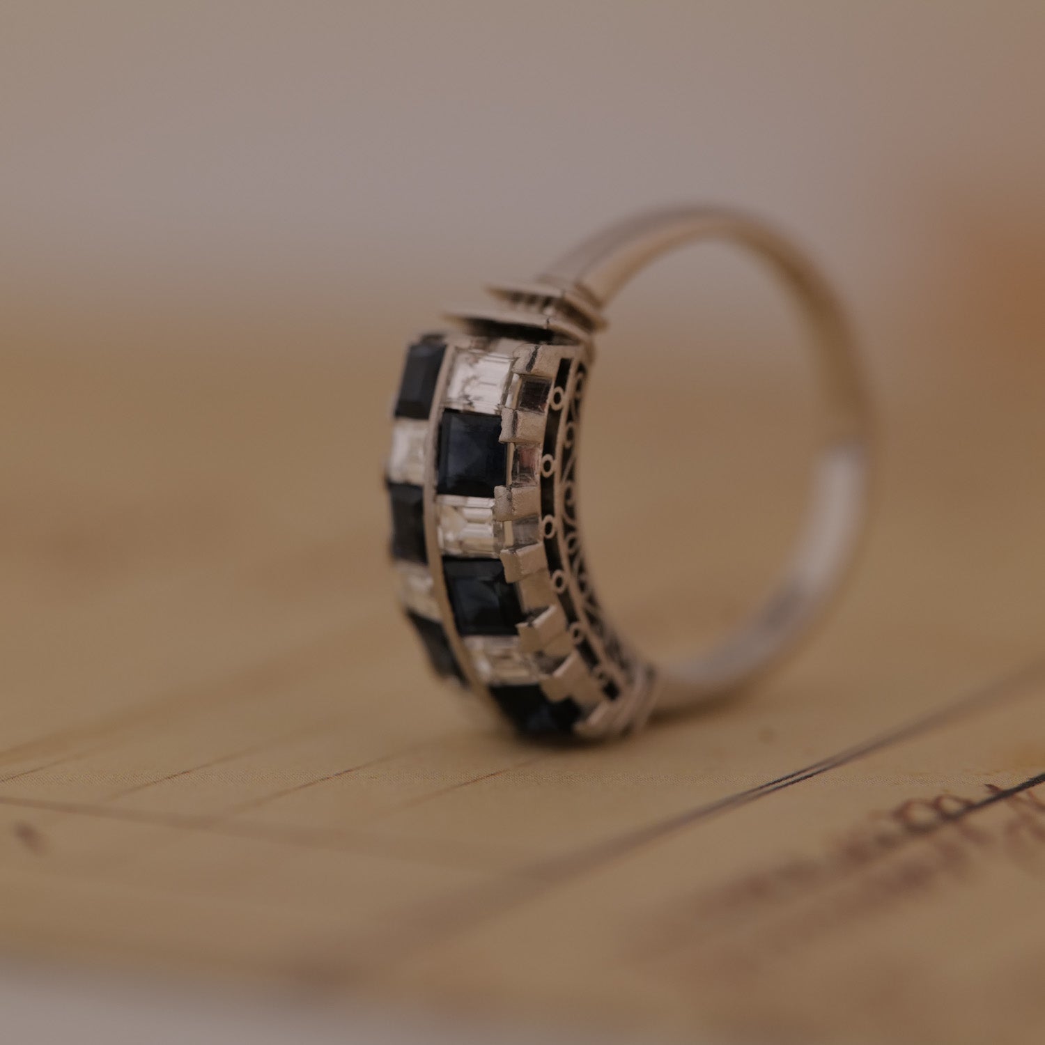 Antique Checkerboard Diamond & Sapphire Ring
