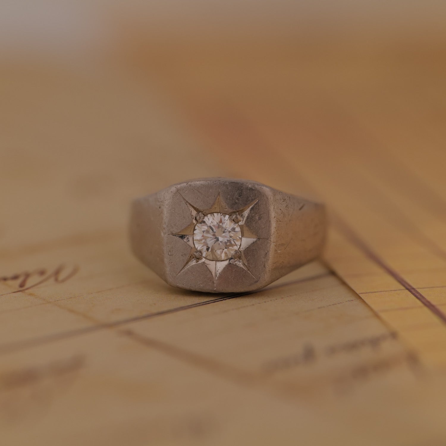 Vintage Star Set Signet Ring