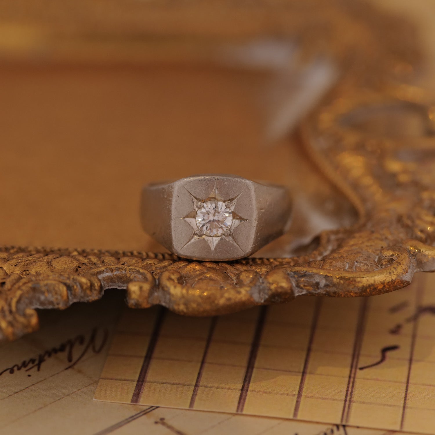 Vintage Star Set Signet Ring