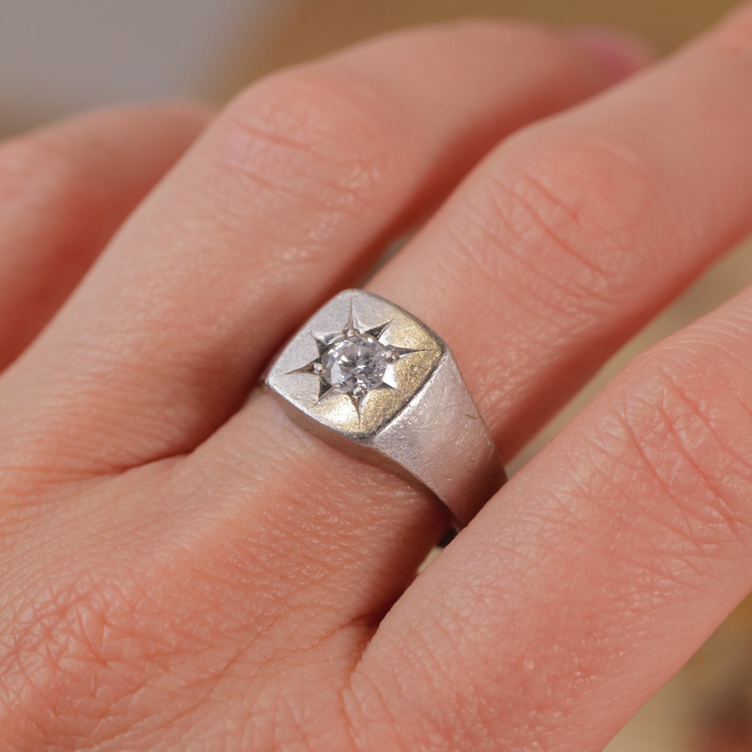 Vintage Star Set Signet Ring
