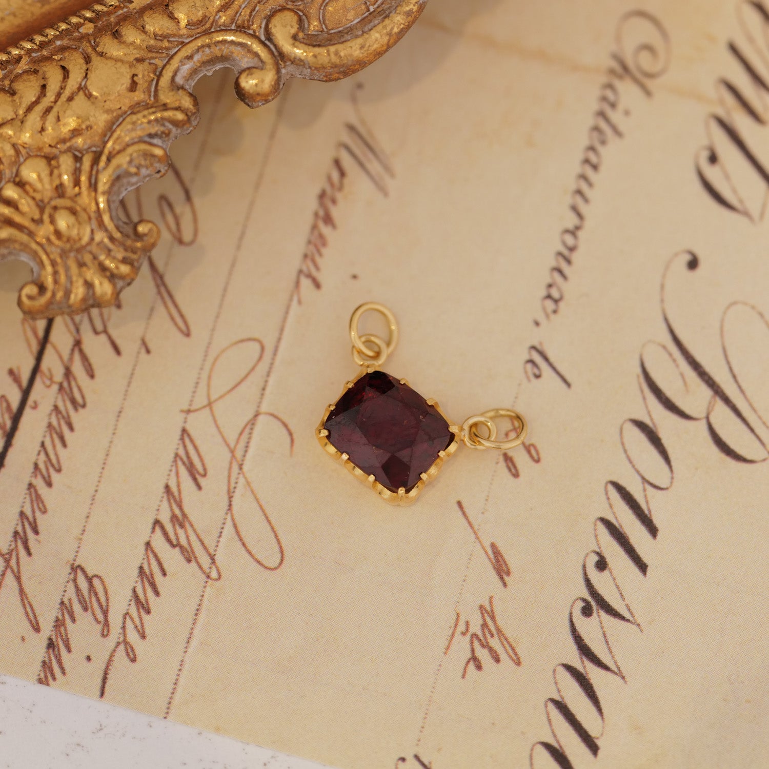 Antique Garnet Slider Charm