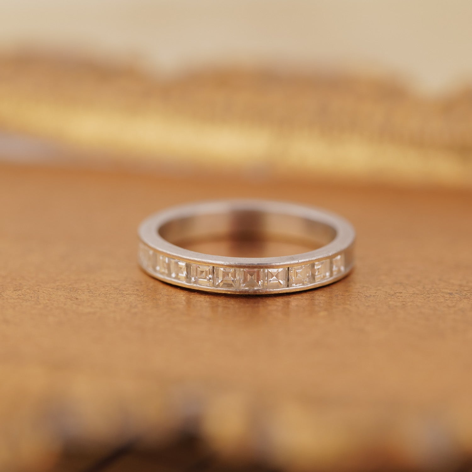Vintage Carré Cut Diamond Platinum Band