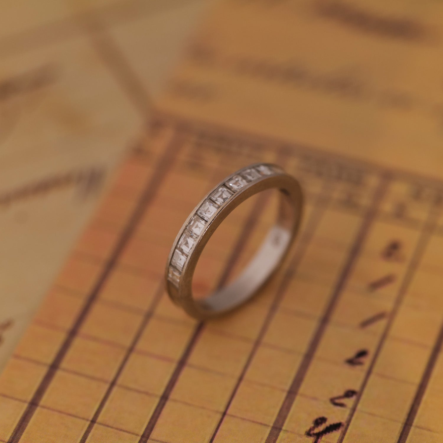 Vintage Carré Cut Diamond Platinum Band