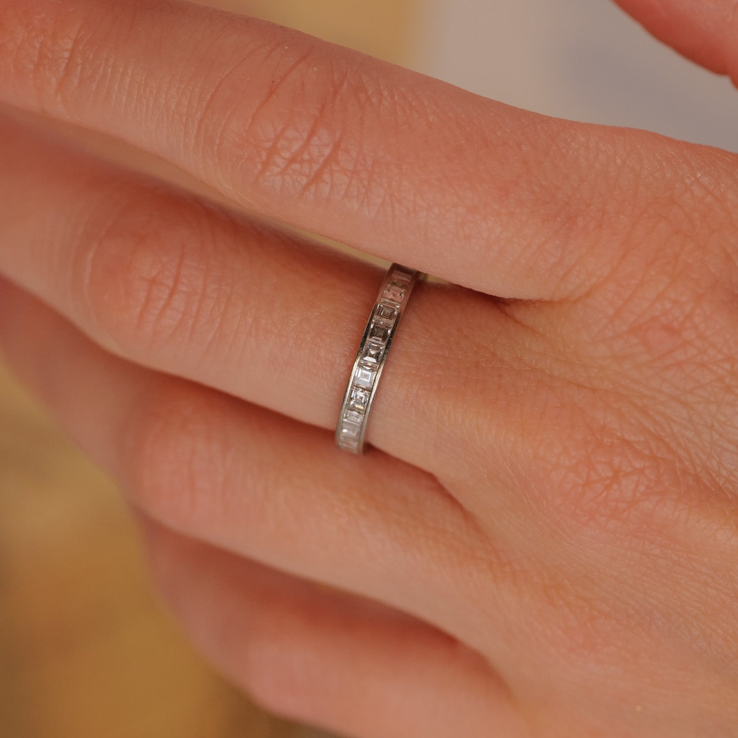 Vintage Carré Cut Diamond Platinum Band