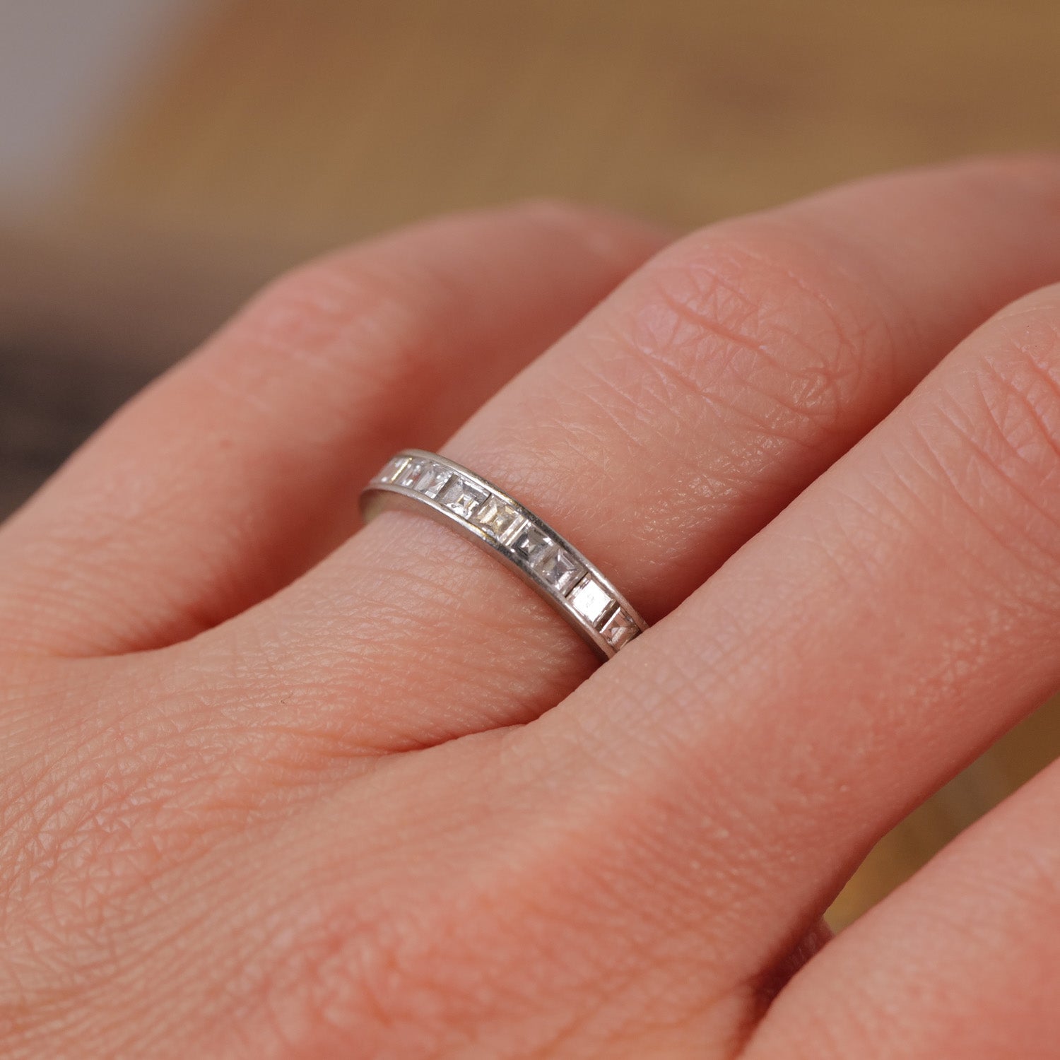 Vintage Carré Cut Diamond Platinum Band