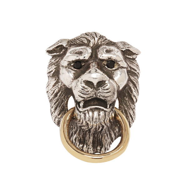 Sovereign Lion Head Knocker Sterling Silver Ring | Allison Bartline
