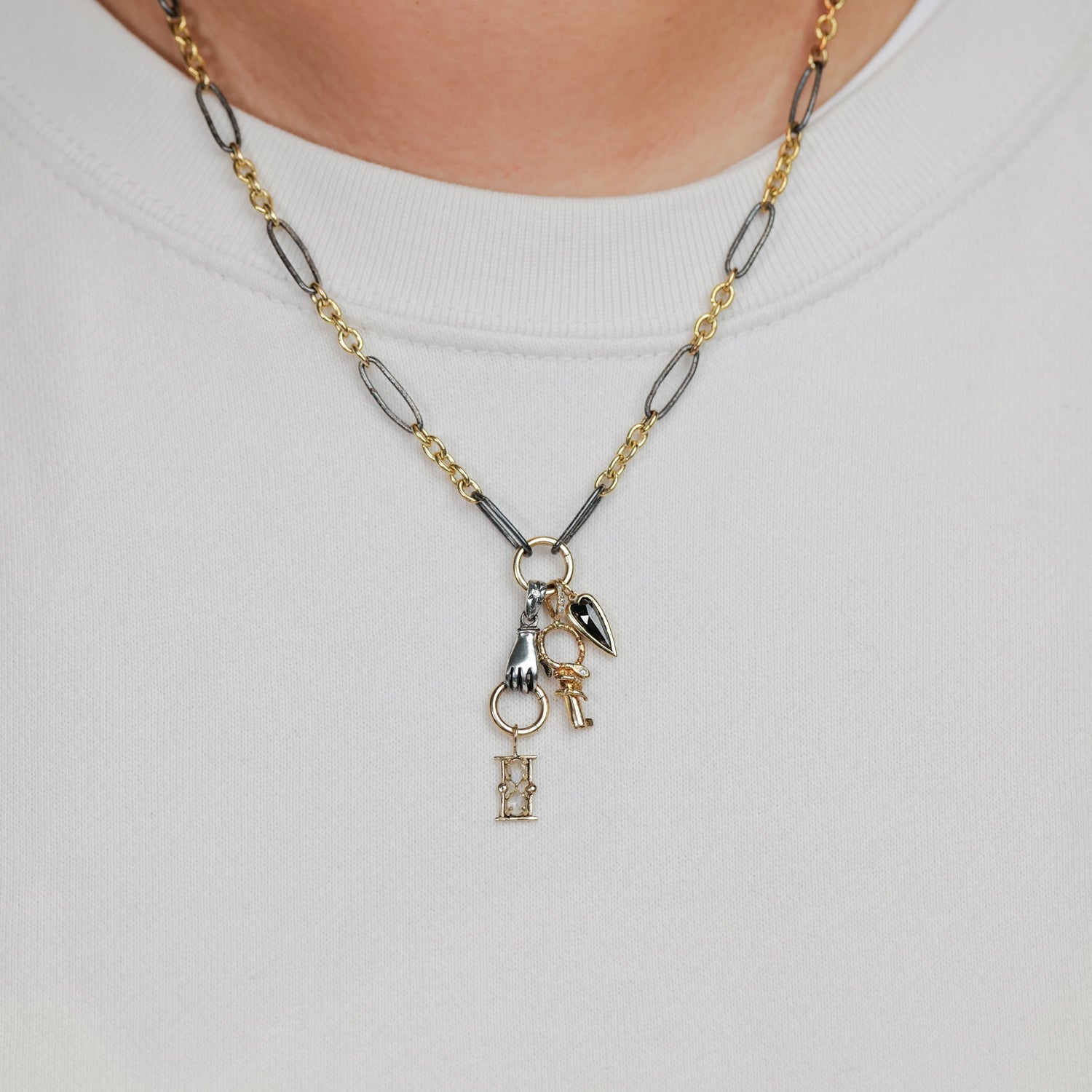 Mixed Metal Link Charm Holder Chain