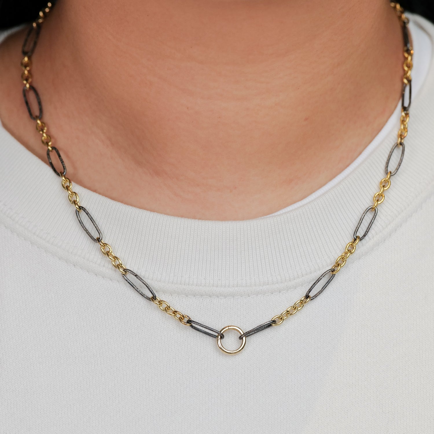 Mixed Metal Link Charm Holder Chain