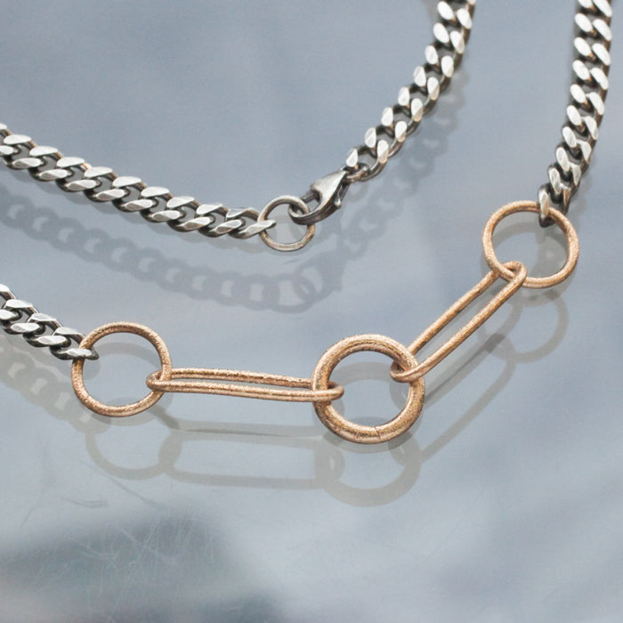 5 Link Charm Holder Necklace Sterling Silver Chain with 5X 14K Yellow Gold Links / 22