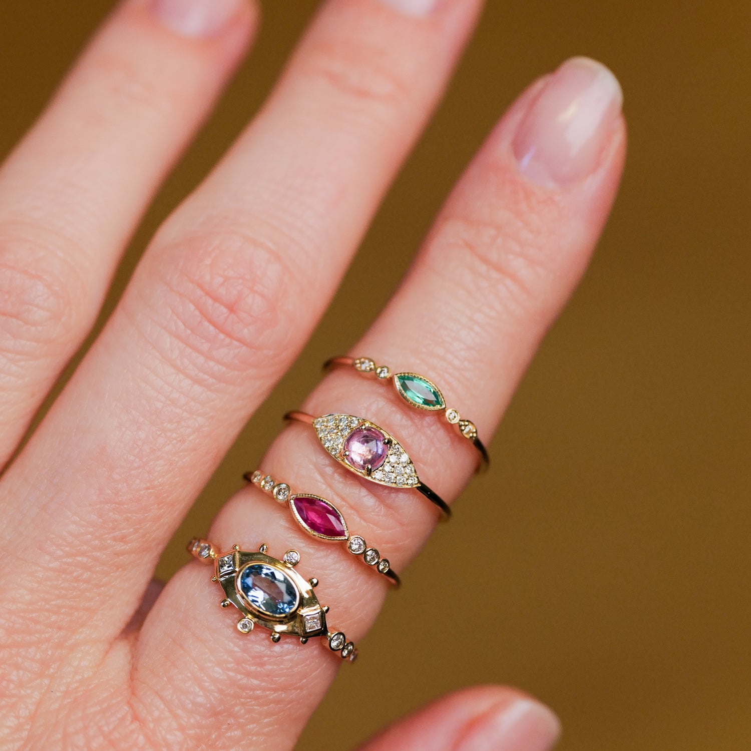 Full Pave Eye Ring - Pink Tourmaline