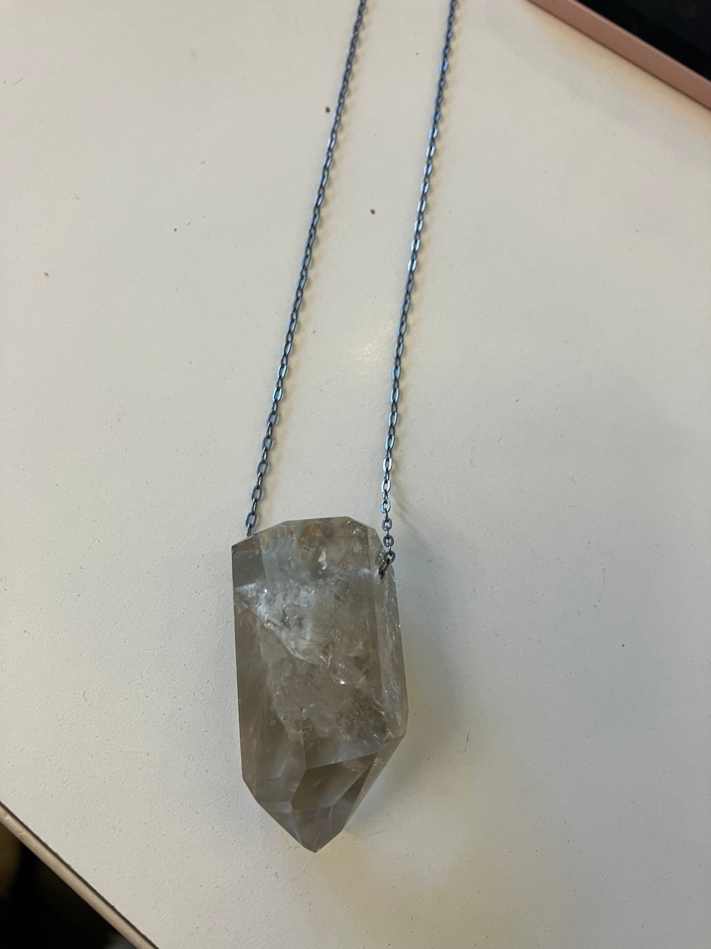 Crystal Quartz Necklace - Amphibole Inclusions