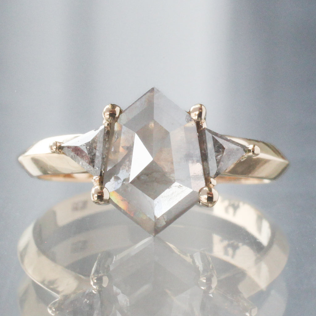 Caliburn Ring - Salt & Pepper Hexagon Diamond (1.52ct)