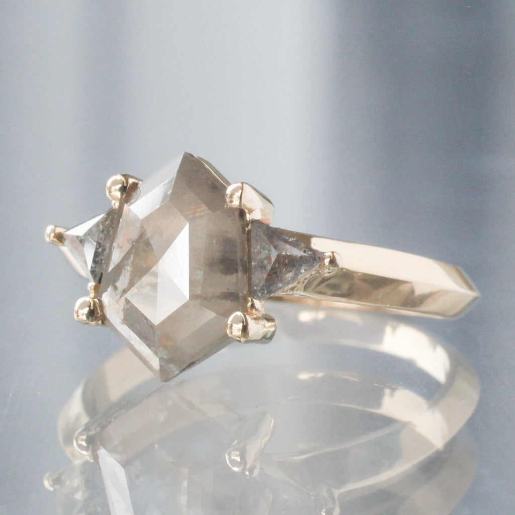 Caliburn Ring - Salt & Pepper Hexagon Diamond (1.52ct)