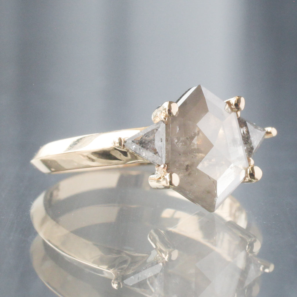 Caliburn Ring - Salt & Pepper Hexagon Diamond (1.52ct)