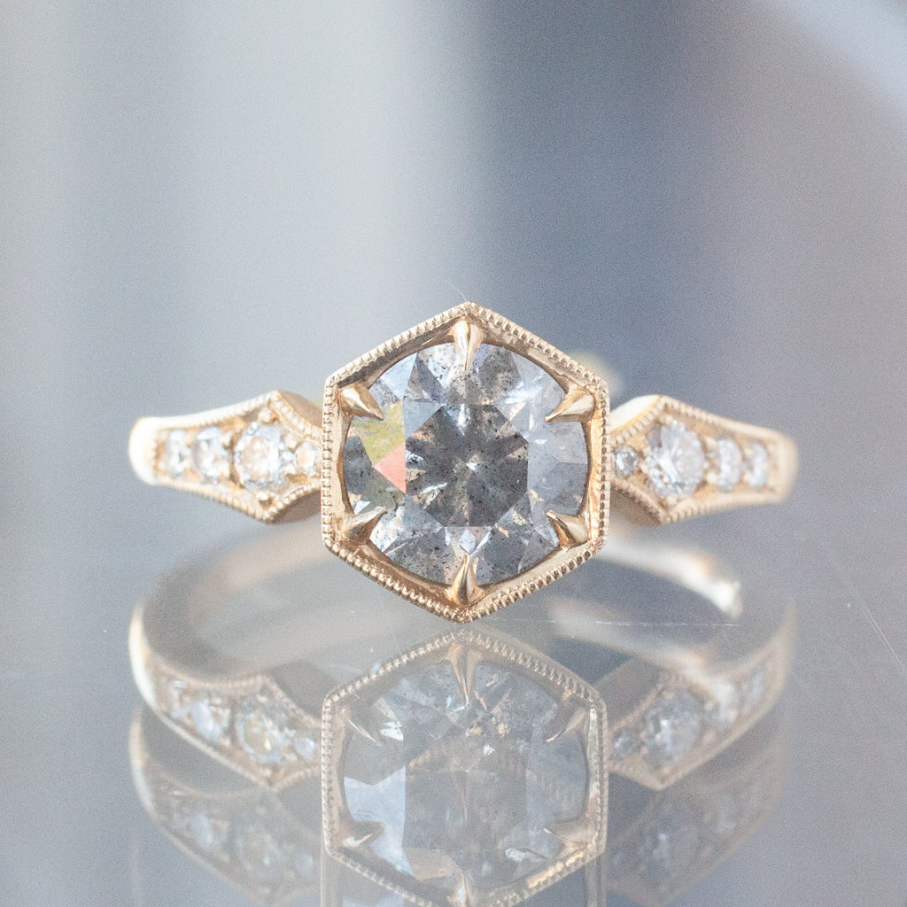 Hex Bezel Ring - Salt & Pepper Round Diamond (1.53ct)